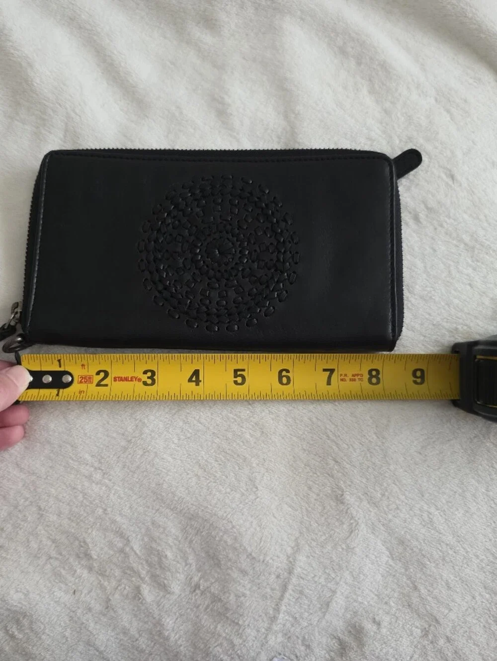 Vilenca Holland Leather Zip Around Wallet Black Embossed Boho Chic